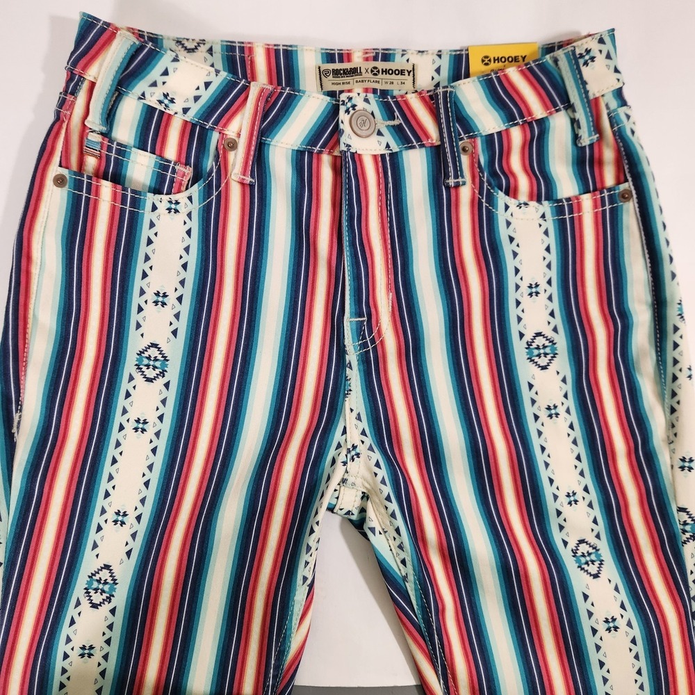 NWT Rock & Roll Denim x Hooey Baby Flare Jeans 28x34 Serape Western‎ Stretch NEW - Picture 5 of 15
